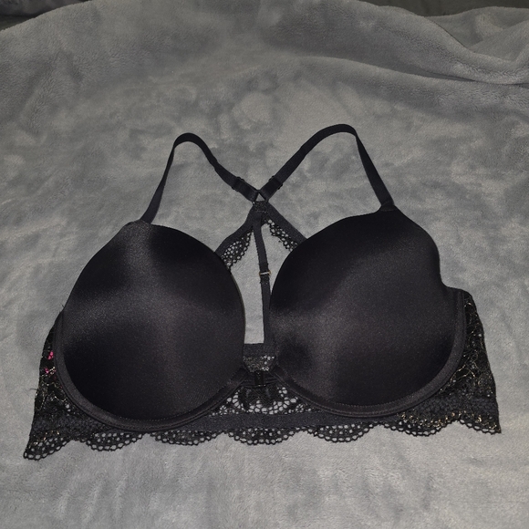 GUC! LA Senza Obsession black and gold lace plunge bra size C36 - Picture 1 of 7
